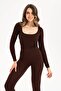 Women's Seamless Knitted Corded Long Sleeve Square Neck Crop Blouse 9010 - 4