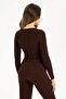 Women's Seamless Knitted Corded Long Sleeve Square Neck Crop Blouse 9010 - 5