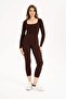 Women's Seamless Knitted Corded Long Sleeve Square Neck Crop Blouse 9010 - 8