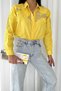 Women's Yellow New Season Transparent Detailed Embroidery Wide Fit Oversize 100% Cotton Shirt - 5