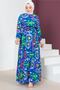8160 Patterned Viscose Hijab Dress Cobalt Blue