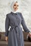 Linny Buttoned Shirt Collar Abaya - Anthracite - 3