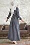 Linny Buttoned Shirt Collar Abaya - Anthracite - 5