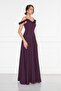 Plum Ruffle Collar Detail Adjustable Straps Woven Fabric Maxi Flared Evening Dress - 2