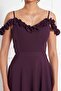 Plum Ruffle Collar Detail Adjustable Straps Woven Fabric Maxi Flared Evening Dress - 8