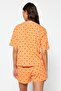 Turuncu-Çok Renkli %100 Pamuklu Puantiyeli ve Kalpli Şortlu Örme Pijama Takımı THMSS21PT1485 - 6