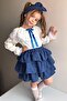Girl's Flounced Lace Embroidered Ruffle Blue Skirt Suit