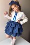 Girl's Flounced Lace Embroidered Ruffle Blue Skirt Suit - 6