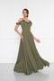 Khaki Ruffle Collar Detail Adjustable Straps Woven Fabric Maxi Flared Evening Dress - 3