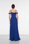 Sax Blue Ruffle Collar Detail Adjustable Straps Woven Fabric Maxi Flared Evening Dress - 6
