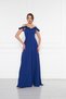 Sax Blue Ruffle Collar Detail Adjustable Straps Woven Fabric Maxi Flared Evening Dress - 8