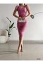 Women's Square Collar Thick Strap Draped Gathered Lined Knee-Length Dress Pink - 2