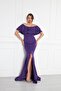 Purple Boat Neck Ruffle Detail Stretch Fabric Off Shoulder Maxi Length Evening Dress Fish Dress