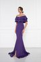 Purple Boat Neck Ruffle Detail Stretch Fabric Off Shoulder Maxi Length Evening Dress Fish Dress - 3