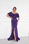 Purple Boat Neck Ruffle Detail Stretch Fabric Off Shoulder Maxi Length Evening Dress Fish Dress - 6
