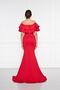 Red Boat Neck Ruffle Detail Stretch Fabric Off Shoulder Maxi Length Evening Dress Fish Dress - 6