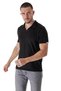 Men's Polo Neck Contrast Line Detailed Cotton Thin Knitwear T-shirt Black 22sm209