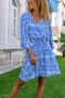 Women's Blue Waist Gathered Double Breasted Flared Dress GK-BST3155