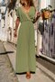 Women's Khaki Airobin Shoulder Buckle Straw Detail Gathered Waist Long Dress GK-BST3127