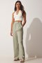 Women's Green Velcro Closure Loose Linen Trousers BV00074 - 2