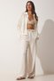 Women's Cream Summer Linen Palazzo Trousers MC00198 - 4