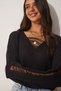 Women's Black V-Neck Ripped Detailed Seasonal Crop Knitwear Sweater Kİ00090 - 4