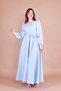 Baby Blue Double Breasted Collar Long Sleeve Buttoned Cuffed Long Length Belted Dress