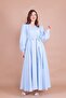 Baby Blue Double Breasted Collar Long Sleeve Buttoned Cuffed Long Length Belted Dress - 6