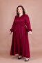 Burgundy Double Breasted Collar Long Sleeve Buttoned Cuffed Long Length Belted Plus Size Dress