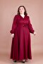Burgundy Double Breasted Collar Long Sleeve Buttoned Cuffed Long Length Belted Plus Size Dress - 5