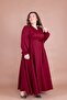 Burgundy Double Breasted Collar Long Sleeve Buttoned Cuffed Long Length Belted Plus Size Dress - 6