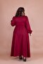 Burgundy Double Breasted Collar Long Sleeve Buttoned Cuffed Long Length Belted Plus Size Dress - 8