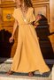 Women's Beige Airobin Shoulder Buckle Straw Detail Gathered Waist Long Dress GK-BST3127