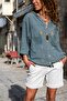 Women's Gray Washed Linen Mesh Star Sequin Hooded Blouse GK-RSD2046