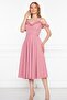 Atlas Fabric Adjustable Strap Ruffle Detailed Collar Pleated Flared Midi Dusty Rose Evening Dress 421 - 7