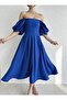 Cobalt Blue Square Neck Pleated Midi Dress - 6