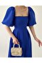 Cobalt Blue Square Neck Pleated Midi Dress - 7