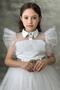 Girl's Shirt Collar Chest and Sleeves Tulle Detailed Wednesday White Dress - 2