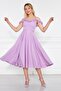 Atlas Fabric Adjustable Strap Ruffle Detailed Collar Pleated Flared Midi Lilac Evening Dress 421