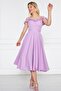 Atlas Fabric Adjustable Strap Ruffle Detailed Collar Pleated Flared Midi Lilac Evening Dress 421 - 6