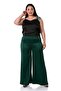 Plus Size Wide Leg Satin Emerald Green Trousers with Elastic Waist and Back - 2