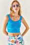 Women's Turquoise Strap Skirt Detailed Knit Blouse BLZ-19001363 - 4