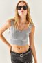 Women's Gray Strap Skirt Detailed Knit Blouse BLZ-19001363