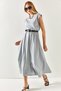 Women's Gray Elastic Waist Bat Combed Cotton Dress ELB-19001509