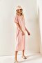 Women's Powder Side Slit Oversize Cotton Dress ELB-19001880 - 4