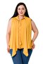 Plus Size Double Layer Sleeveless Mustard Shirt with Pleat Detail on the Front