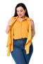 Plus Size Double Layer Sleeveless Mustard Shirt with Pleat Detail on the Front - 4