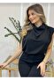 Women's Degaje Collar Flowing Blouse with Padded Shoulders