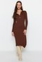 Brown Midi Polo Neck Knitwear Dress Twoaw24El00030 - 3