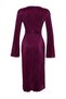 Purple Pleated Fabric Flare Sleeve Detail A-Line Midi Knit Dress TWOAW24EL00125 - 8